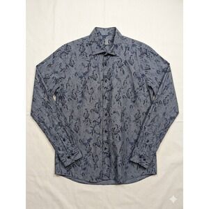 Bertigo Mens XL Blue Grey Pin-Up Girl Novelty Print Cotton Long Sleeve Shirt